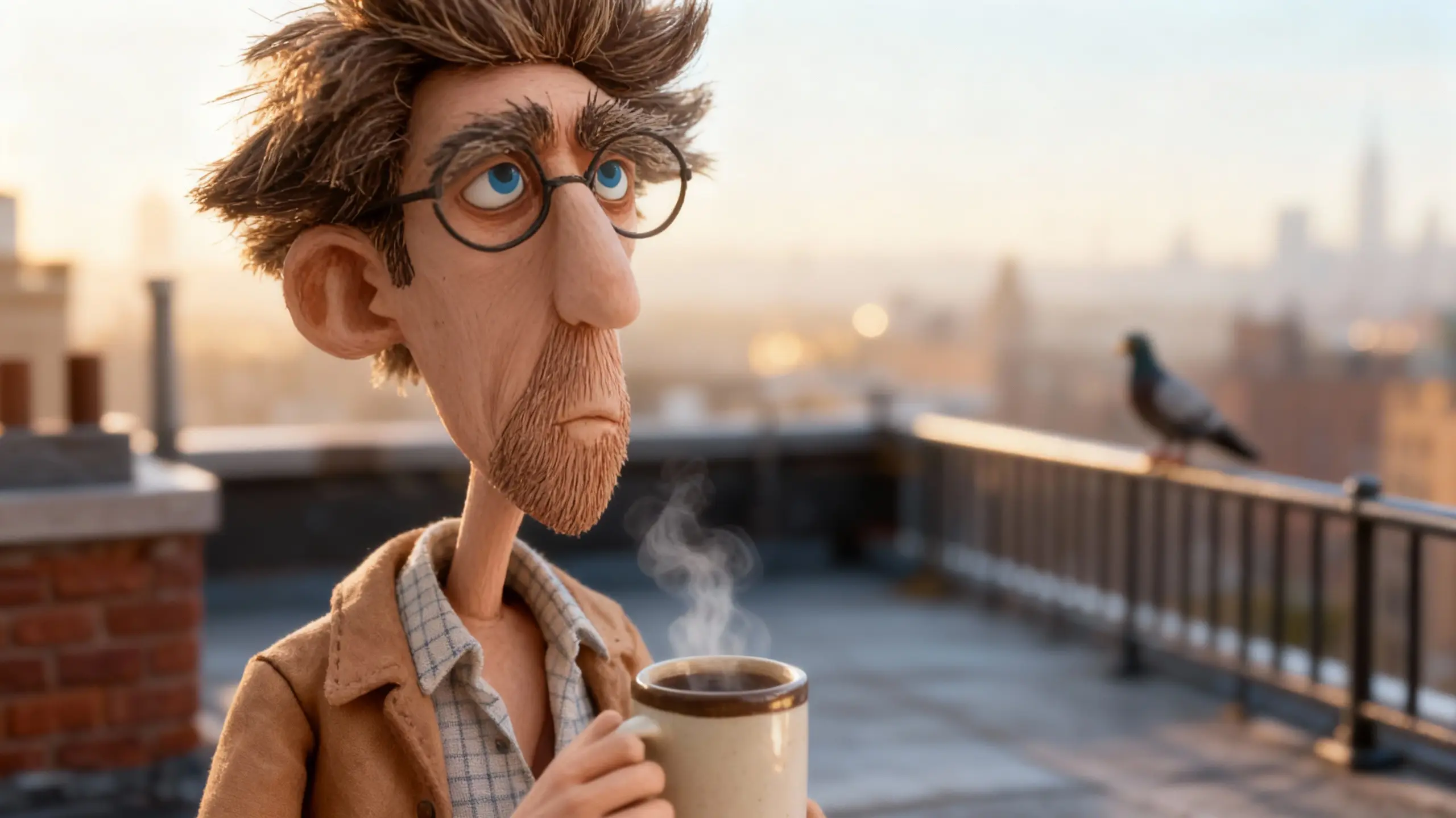 Ezra Goldberg watching the sunrise from a Brooklyn rooftop.