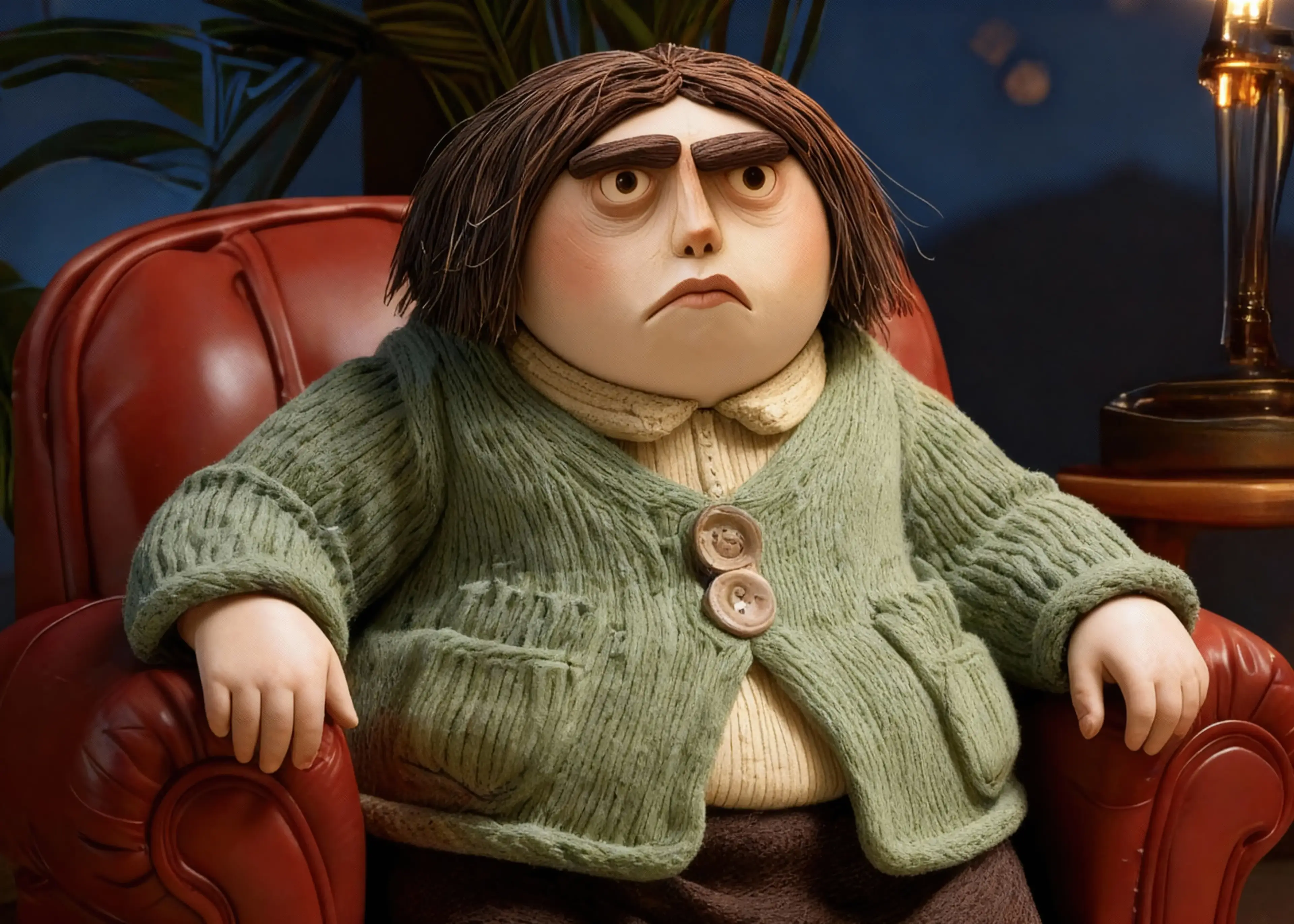 Marge Katz sitting uncomfortably on set, wishing for her old desk.